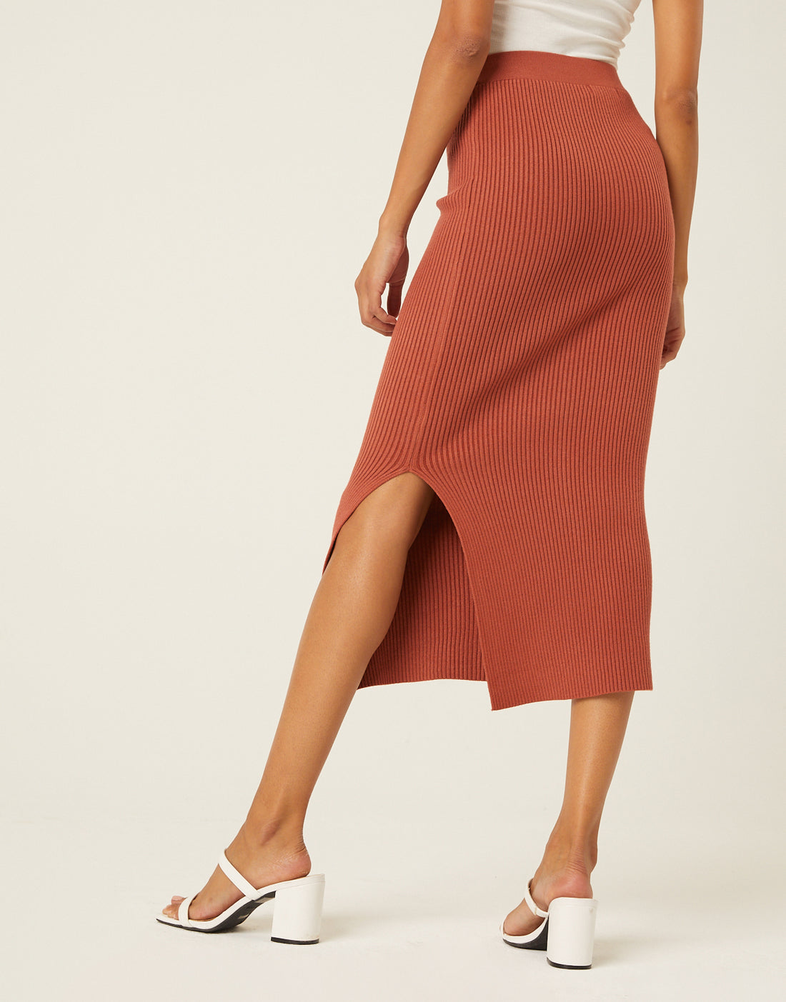 Side Slit Knit Midi Skirt Bottoms -2020AVE