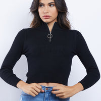 Sidni Ring Zipper Ribbed Top Tops -2020AVE