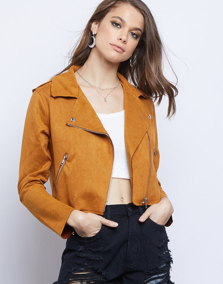 Simone Suede Moto Jacket Outerwear Mustard Small -2020AVE