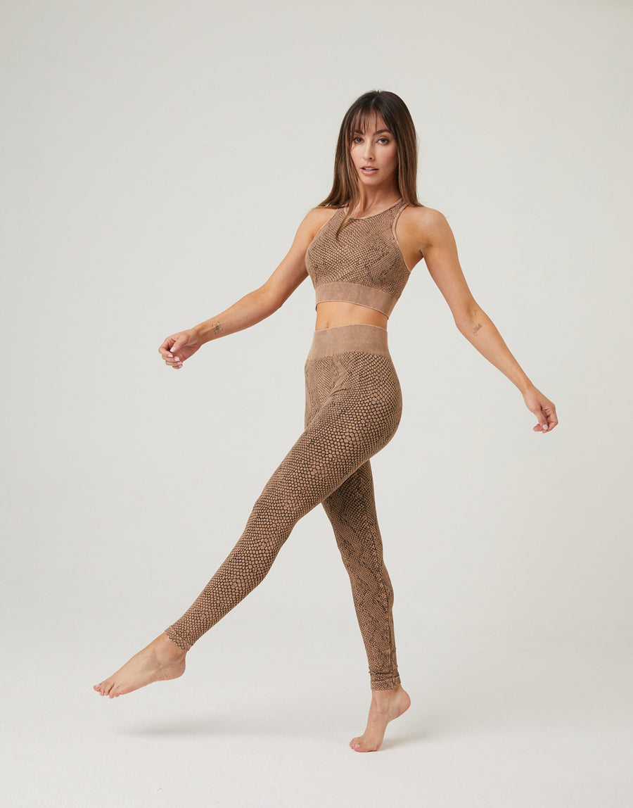 Snake Print Athletic Leggings Bottoms Taupe One Size -2020AVE