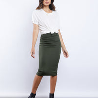 So Basic Bodycon Midi Skirt Bottoms Olive Small -2020AVE