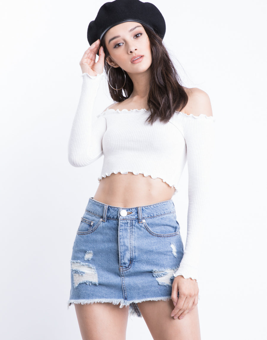 Soft L/S Crop Top Tops Ivory Small -2020AVE