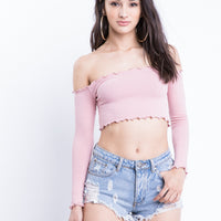 Soft L/S Crop Top Tops Blush Small -2020AVE