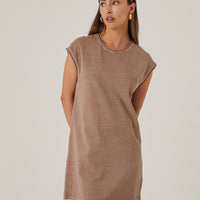 Solid Relaxed Fit Sleeveless Dress Dresses Brown Small -2020AVE