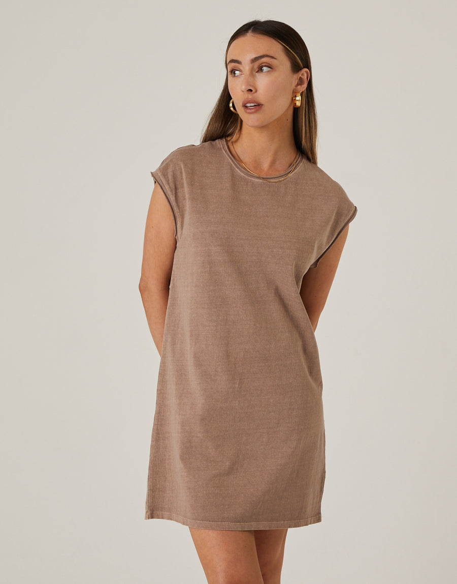 Solid Relaxed Fit Sleeveless Dress Dresses Brown Small -2020AVE