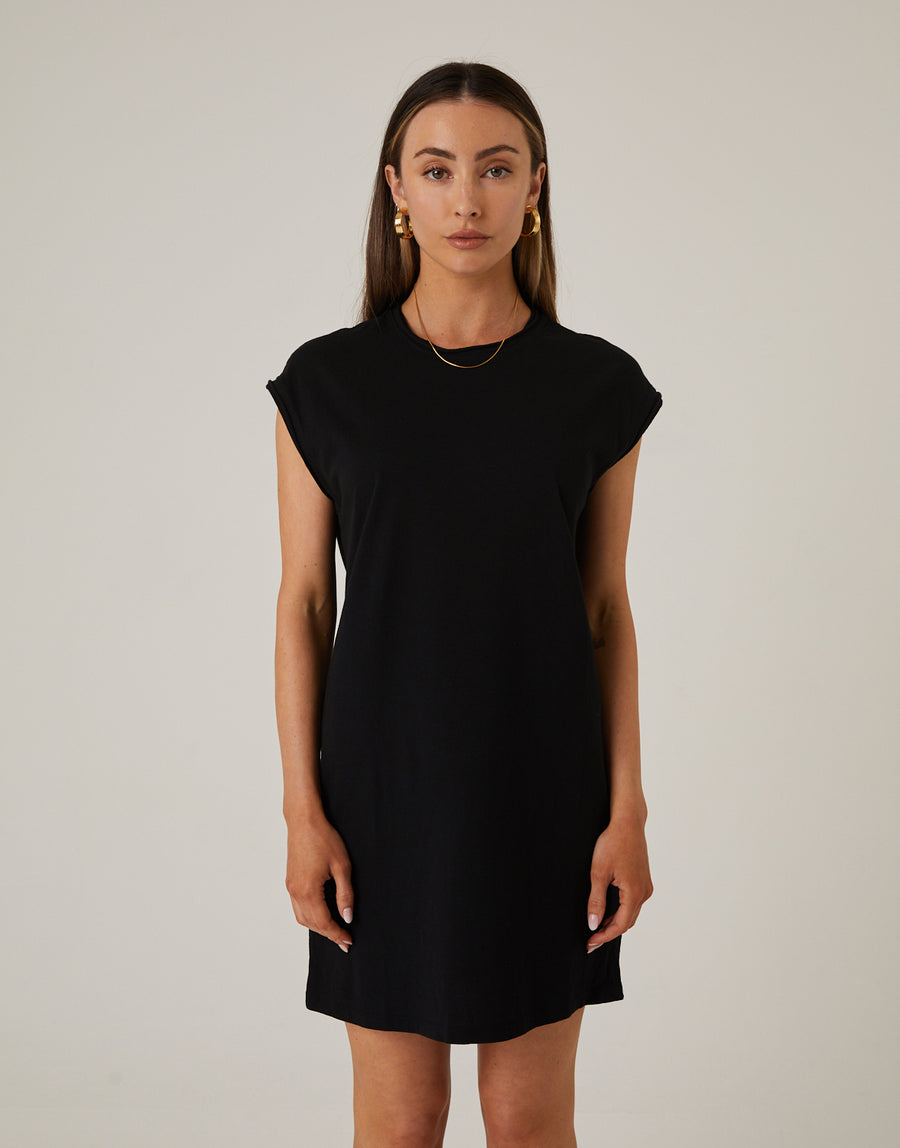 Solid Relaxed Fit Sleeveless Dress Dresses Black Small -2020AVE