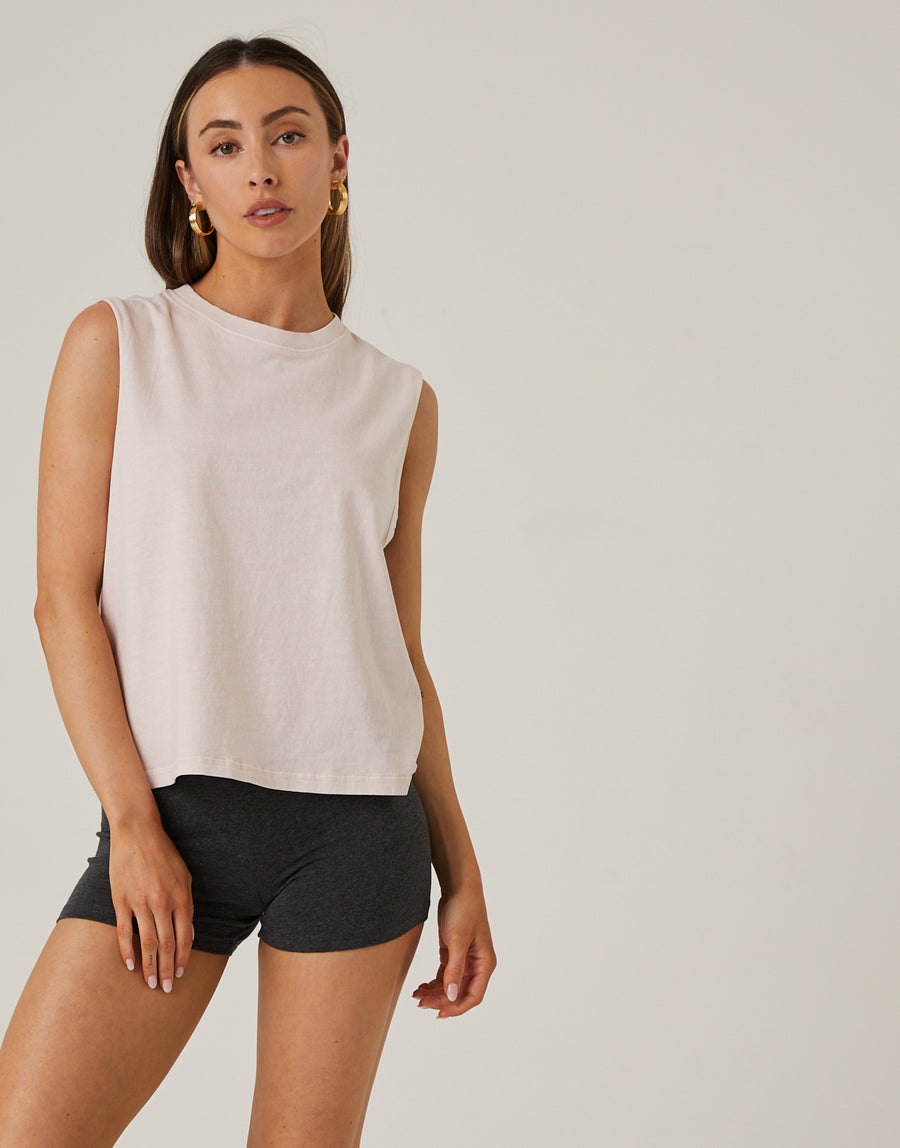Solid Sleeveless Tee Tops Pink Small -2020AVE