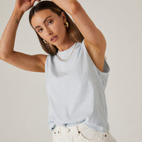 Solid Sleeveless Tee Tops Blue Small -2020AVE