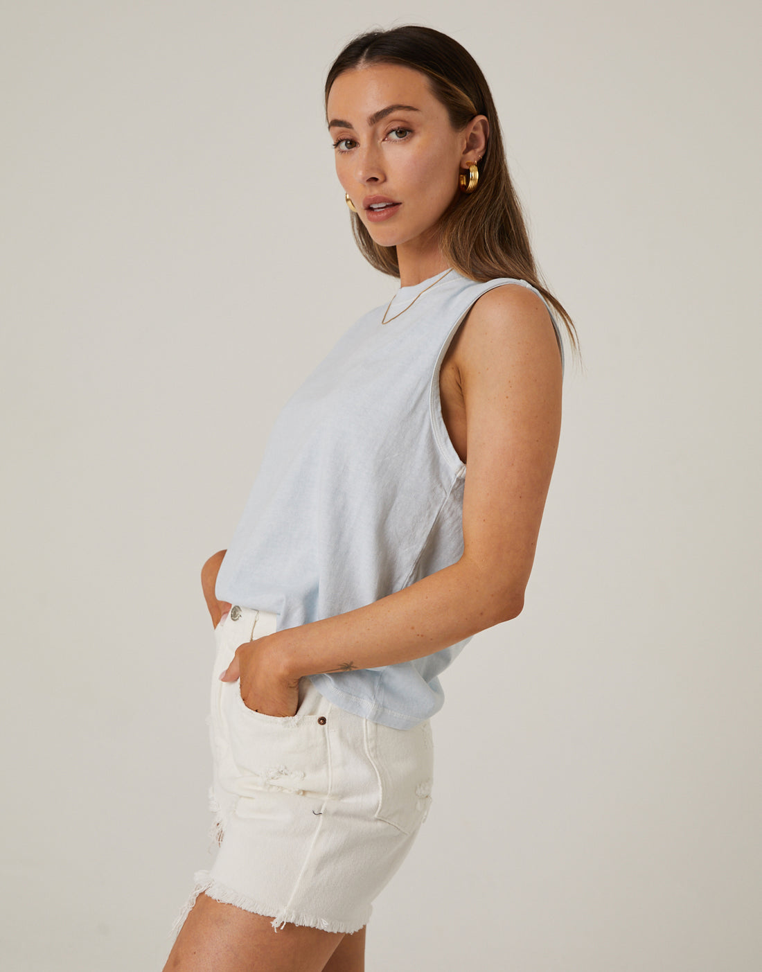 Solid Sleeveless Tee Tops -2020AVE