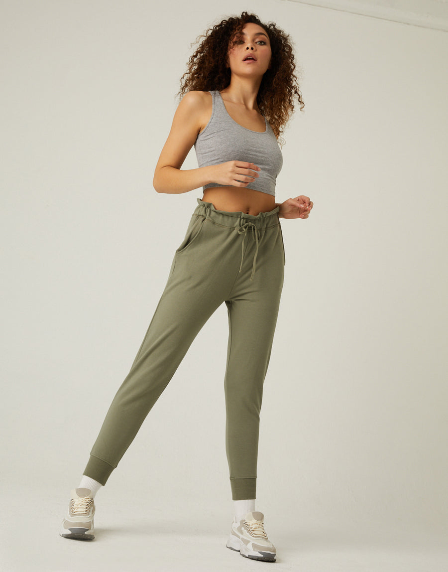 Stretchy Drawstring Joggers Bottoms Olive Small -2020AVE