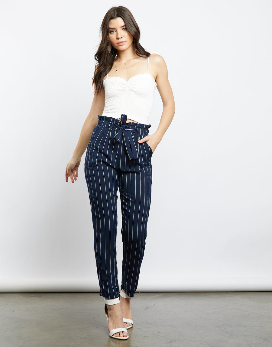 Summer Striped Pants Bottoms Navy Small -2020AVE