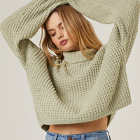 Super Soft Waffle Knit Sweater Tops Green Small -2020AVE