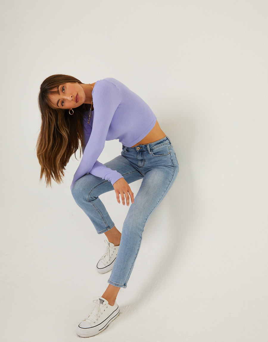 Basic Fitted Long Sleeve Top Tops -2020AVE