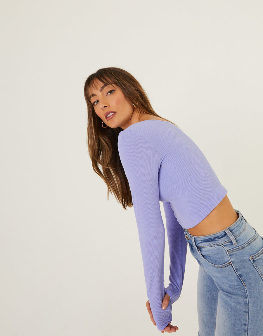 Basic Fitted Long Sleeve Top Tops Purple S/M -2020AVE