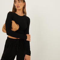 Basic Fitted Long Sleeve Top Tops Black S/M -2020AVE