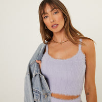 Fuzzy Cropped Tank Top Tops Purple Small -2020AVE