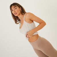 Fuzzy Cropped Tank Top Tops Beige Small -2020AVE