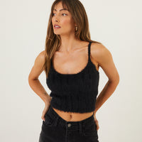 Fuzzy Cropped Tank Top Tops Black Small -2020AVE