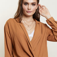 Sweet Melody Surplice Top Tops Dark Camel Small -2020AVE