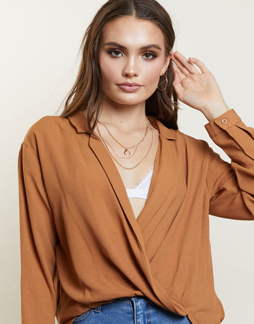 Sweet Melody Surplice Top Tops Dark Camel Small -2020AVE