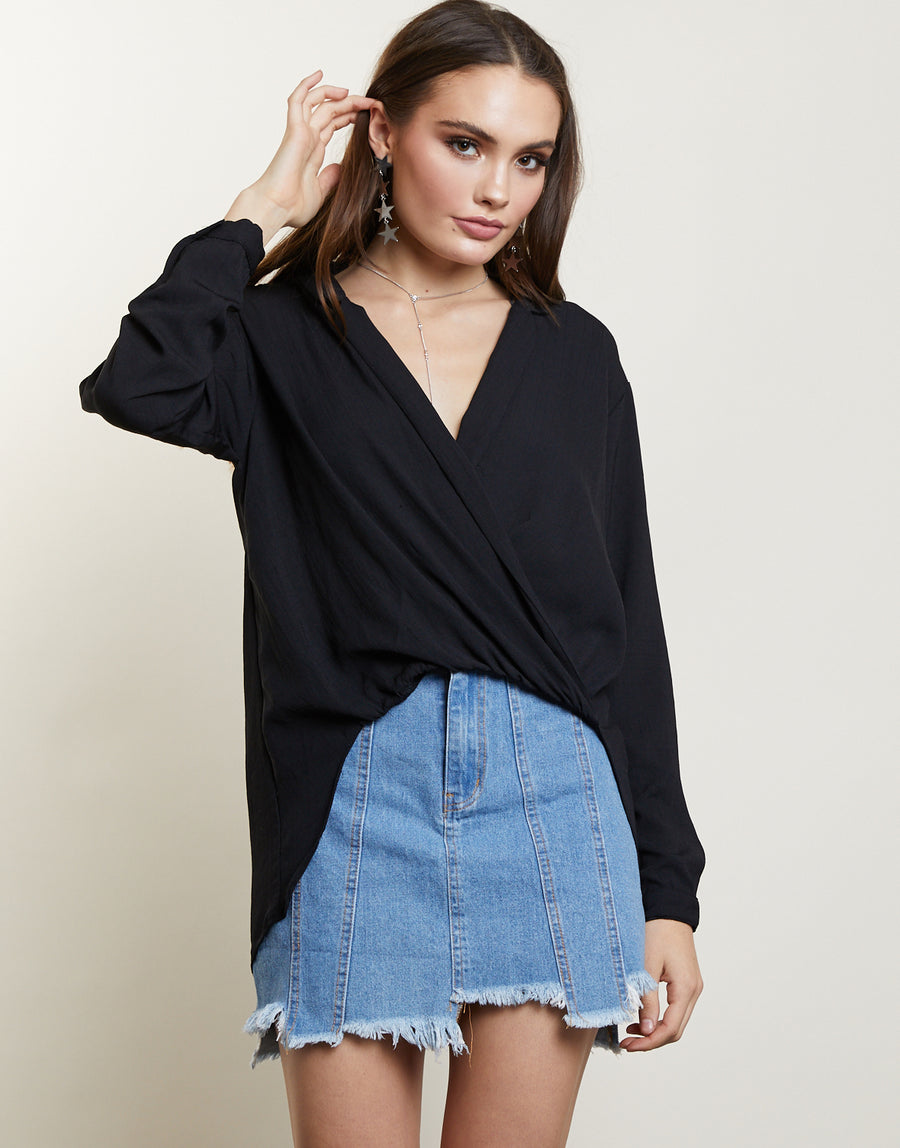 Sweet Melody Surplice Top Tops Black Small -2020AVE