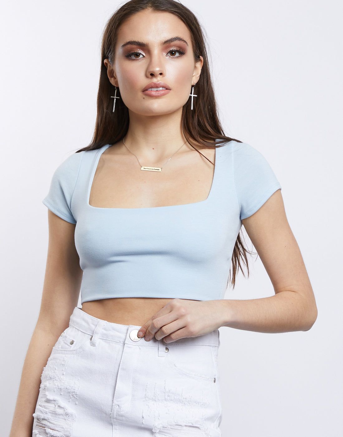 Alissa Square Neck Crop Top Tops Baby Blue Small -2020AVE