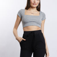 Alissa Square Neck Crop Top Tops Heather Gray Small -2020AVE