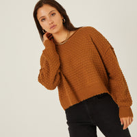 Textured Knit Sweater Tops Brown Small -2020AVE