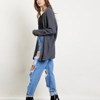 Textured Cuffed Sleeves Cardigan Outerwear Charcoal S/M -2020AVE