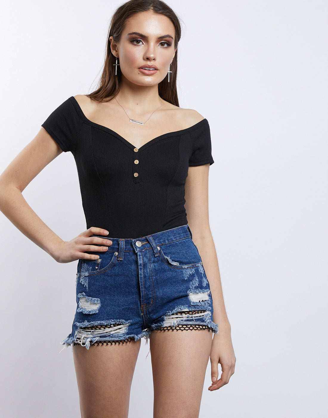 Alissa Off The Shoulder Bodysuit Tops Black Small -2020AVE