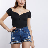 Alissa Off The Shoulder Bodysuit Tops Black Small -2020AVE