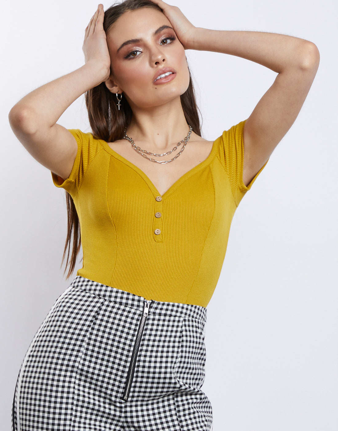 Alissa Off The Shoulder Bodysuit Tops Mustard Small -2020AVE