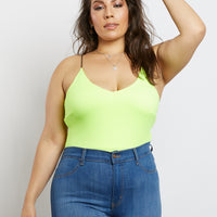 Curve All You Need Spaghetti Strap Tank Plus Size Tops Neon Green 1XL -2020AVE