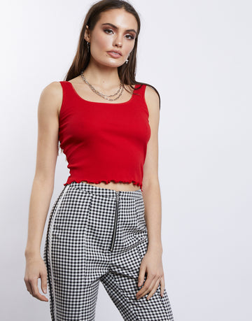 Jessica Scoop Neck Cropped Tank Tops Red Small -2020AVE