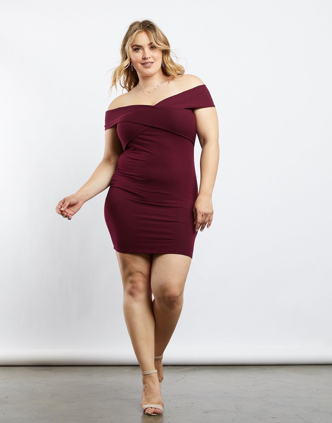 Curve Wrap Around Off The Shoulder Dress Plus Size Dresses Burgundy 1XL -2020AVE
