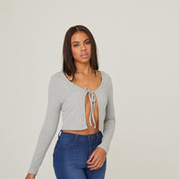 Tie Front Cardigan Top Tops Light Gray Small -2020AVE