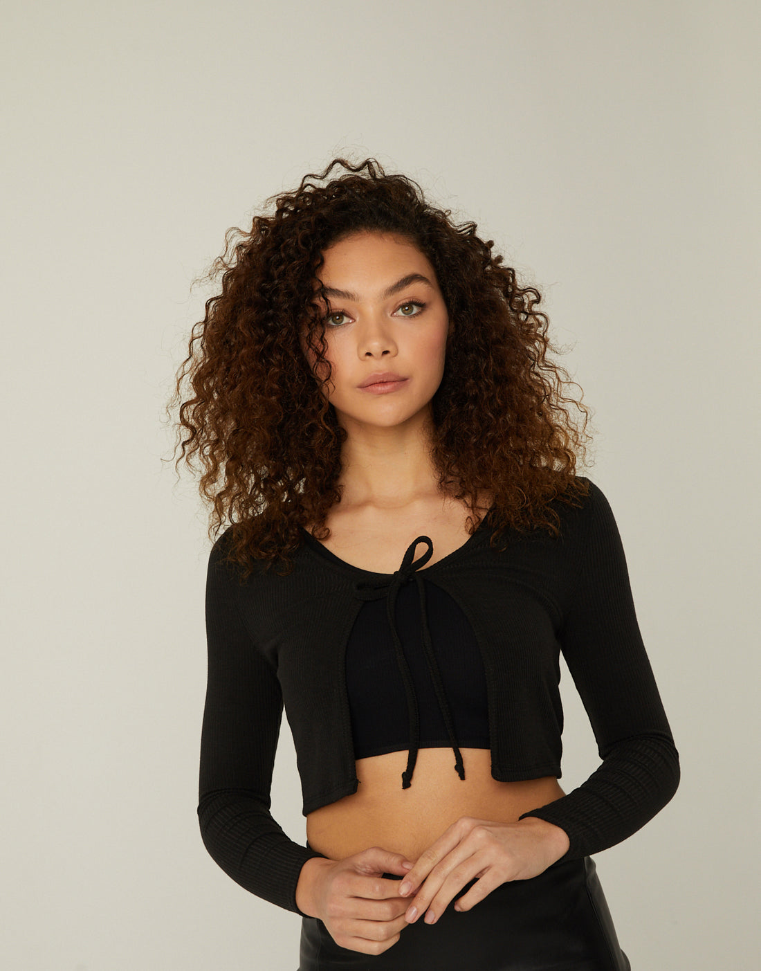 Tie Front Cardigan Top Tops Black Small -2020AVE