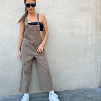 Tie Strap Linen Overalls Rompers + Jumpsuits Olive Small -2020AVE