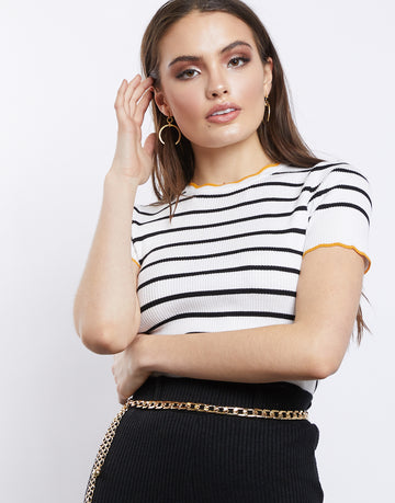 Top of the Line Striped Top Tops Mustard Small -2020AVE