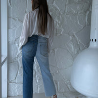 Two Tone Crossover Waist Jeans Bottoms -2020AVE