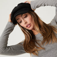 Velvet Pinstripe Cabby Hat Accessories Black One Size -2020AVE