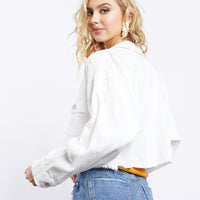 White Sand Cropped Denim Jacket Outerwear -2020AVE