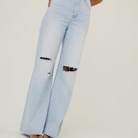 Wide Leg Distressed Jeans Bottoms -2020AVE