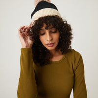 Two-Tone Ribbed Hat Accessories Black -2020AVE