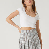 Woven Plaid Pleated Skirt Bottoms -2020AVE