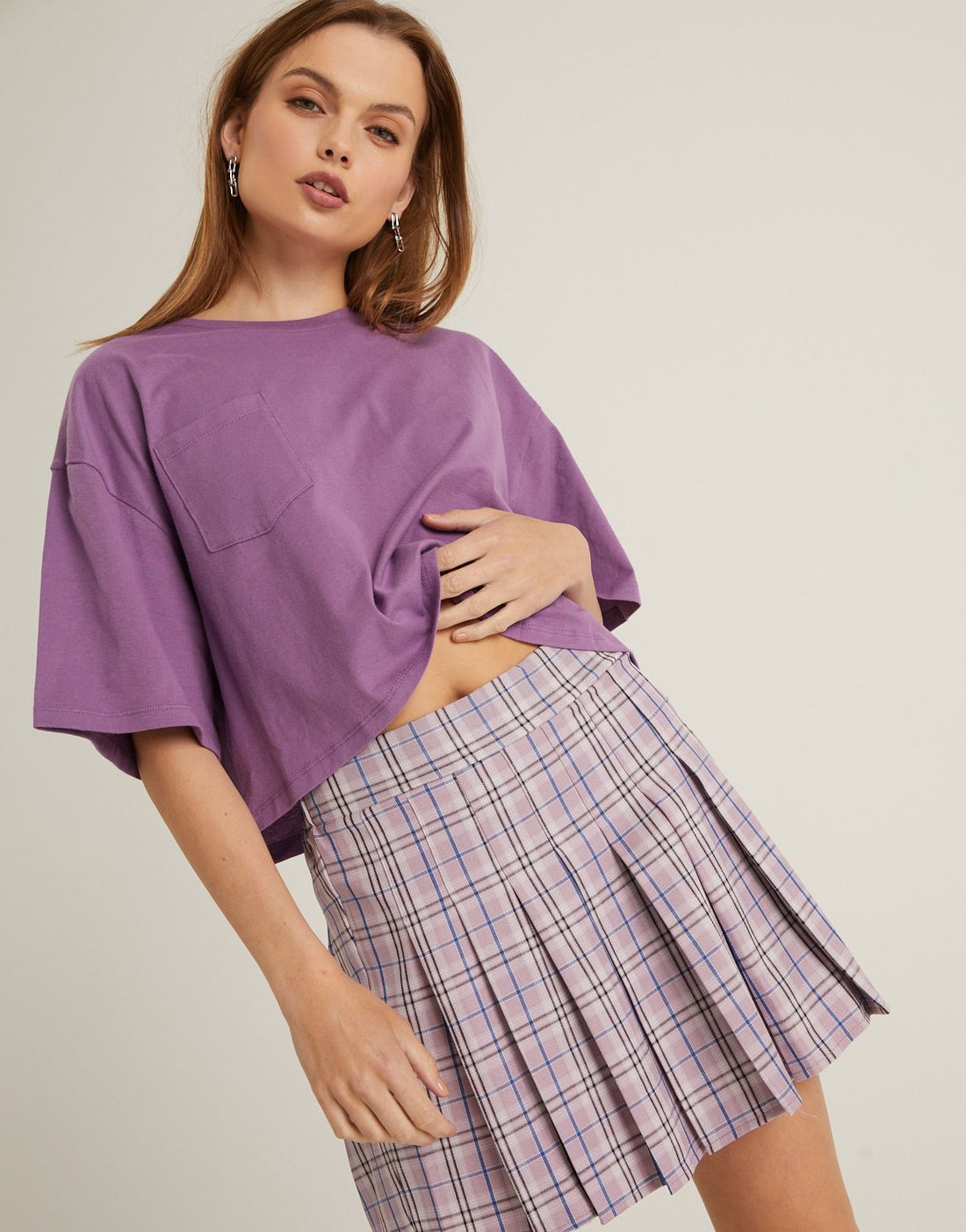 Woven Plaid Pleated Skirt Bottoms -2020AVE