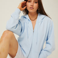 Zip Front Hoodie Sweatshirt Outerwear Blue Small -2020AVE