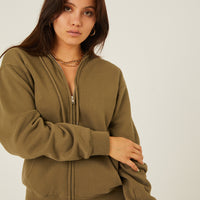 Zip Front Hoodie Sweatshirt Outerwear Olive Small -2020AVE