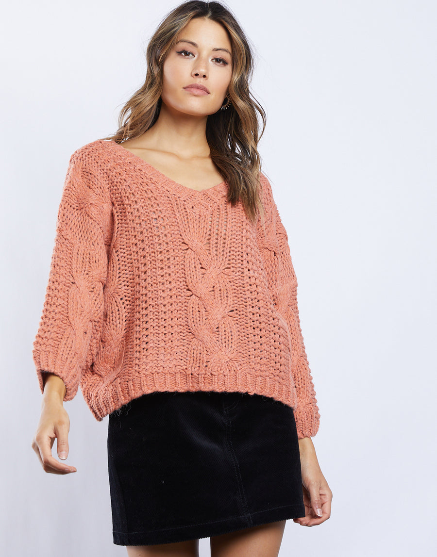 Zoe Cable Knit Sweater Tops Rust Small -2020AVE