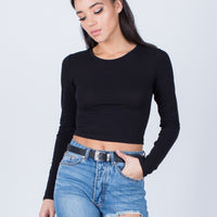 Front View of Basic Long Sleeve Crop Top